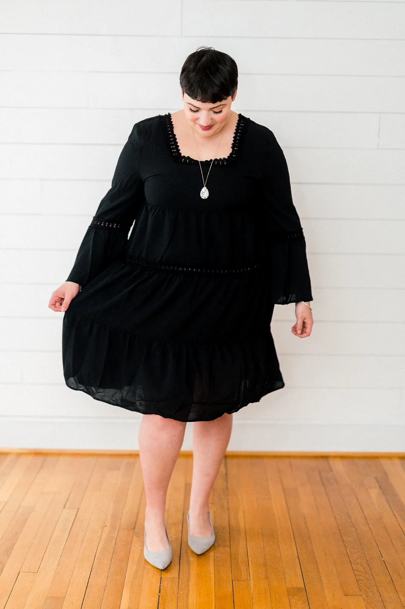 PLUS SIZE- Solid Woven Babydoll Dress- Noir