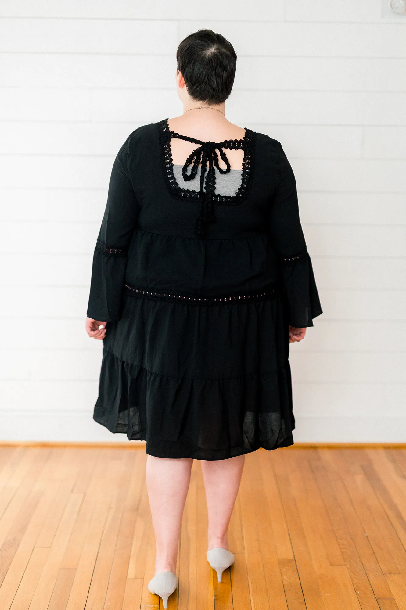 PLUS SIZE- Solid Woven Babydoll Dress- Noir