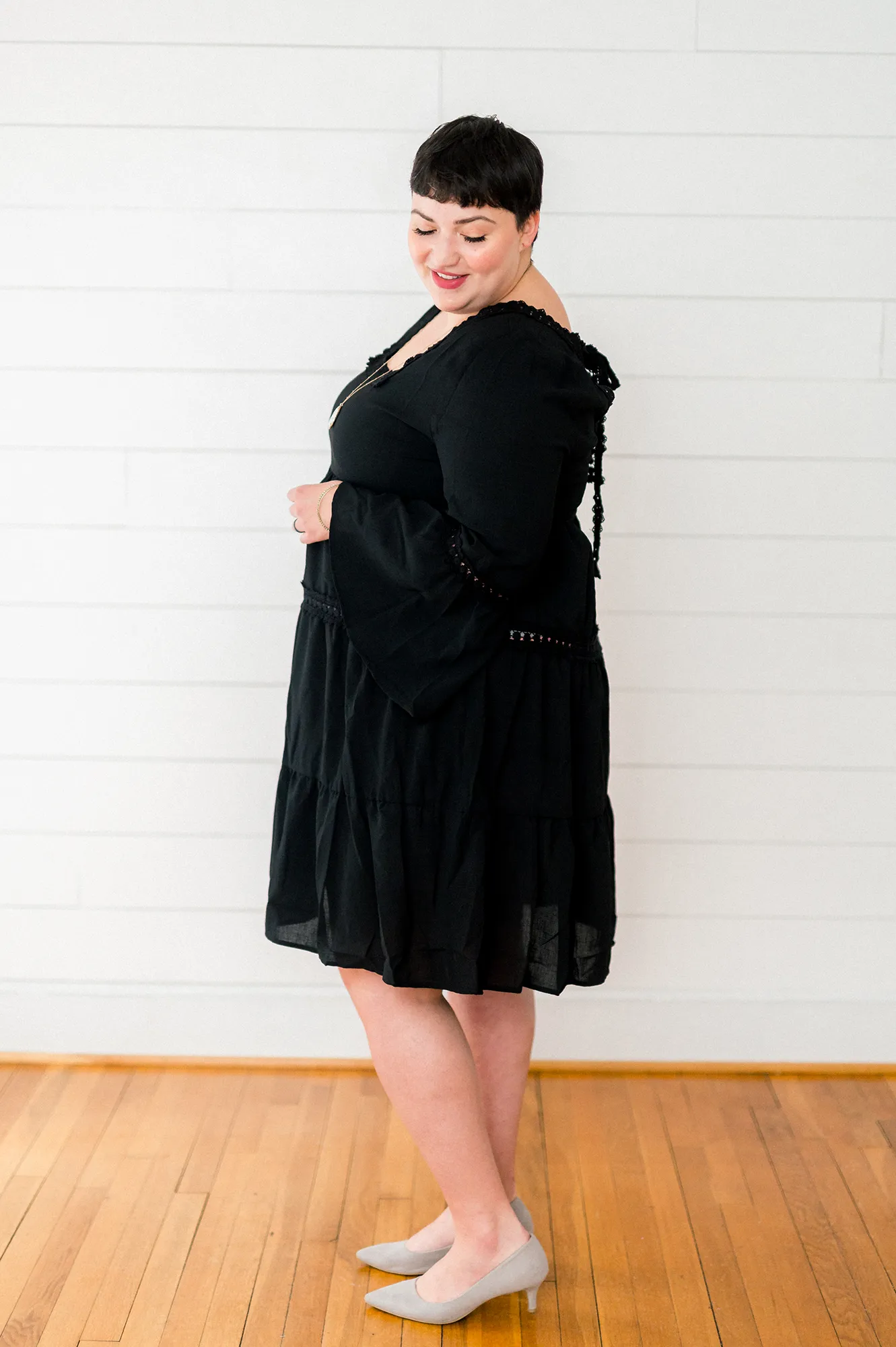 PLUS SIZE- Solid Woven Babydoll Dress- Noir