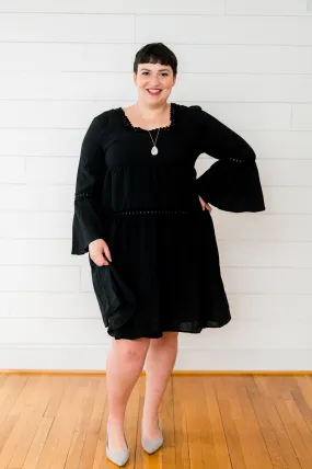 PLUS SIZE- Solid Woven Babydoll Dress- Noir