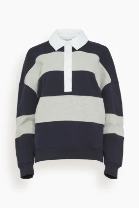 Polo Collar Cocoon Sweatshirt in Navy Multi