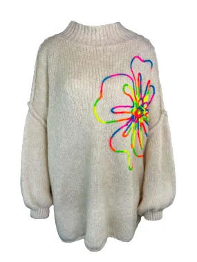 Pullover Neon Blume creme