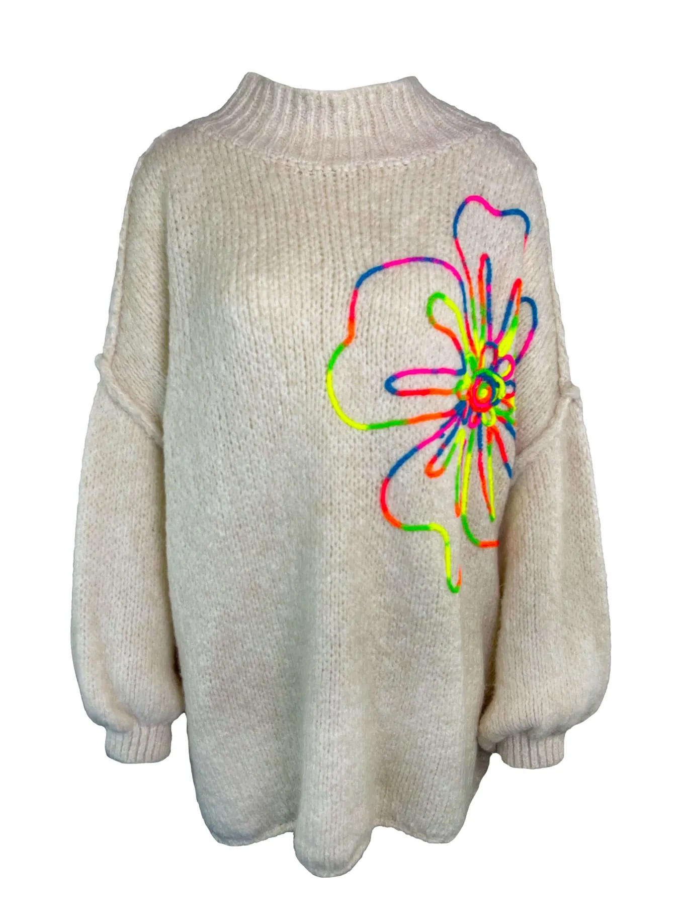 Pullover Neon Blume creme