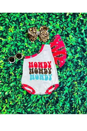"HOWDY, HOWDY, HOWDY" one ruffle sleeve bubble baby romper 1156WY