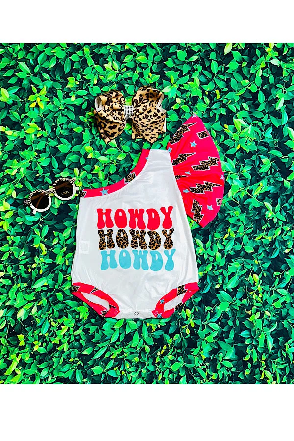 "HOWDY, HOWDY, HOWDY" one ruffle sleeve bubble baby romper 1156WY