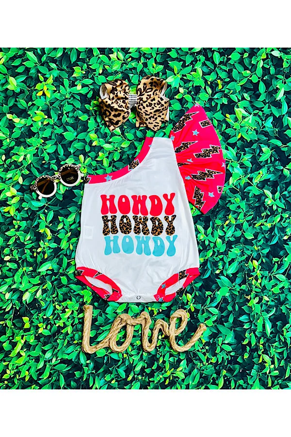 "HOWDY, HOWDY, HOWDY" one ruffle sleeve bubble baby romper 1156WY