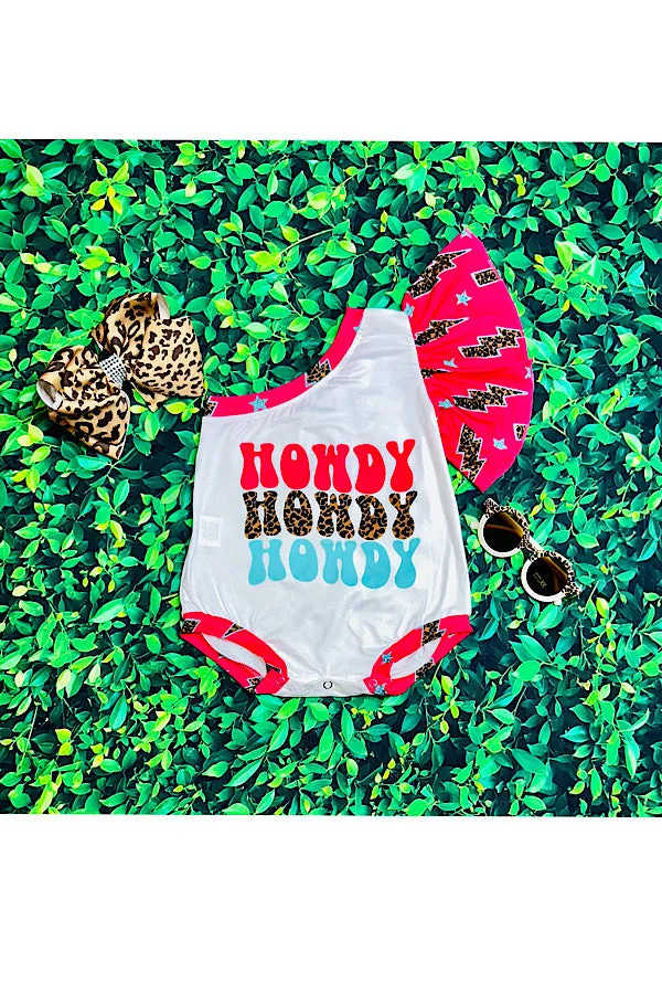 "HOWDY, HOWDY, HOWDY" one ruffle sleeve bubble baby romper 1156WY