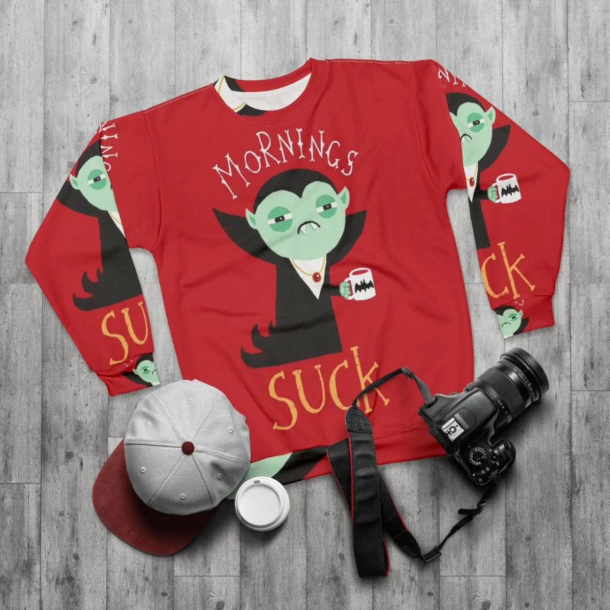 "Mornings Suck" Vampire Sweatshirt - Funny Horror Graphic