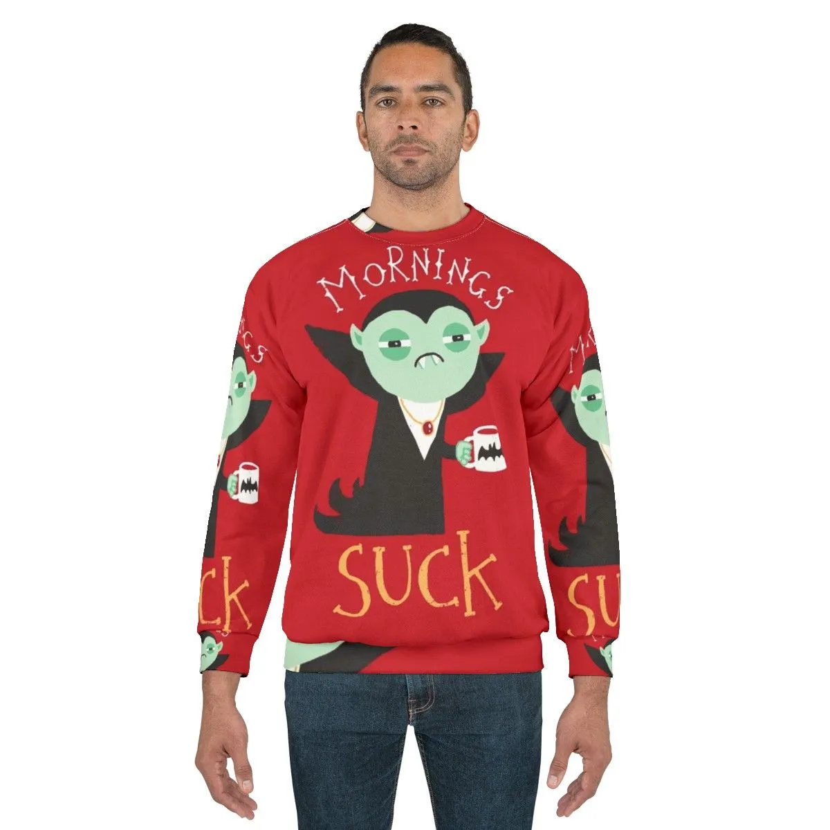 "Mornings Suck" Vampire Sweatshirt - Funny Horror Graphic