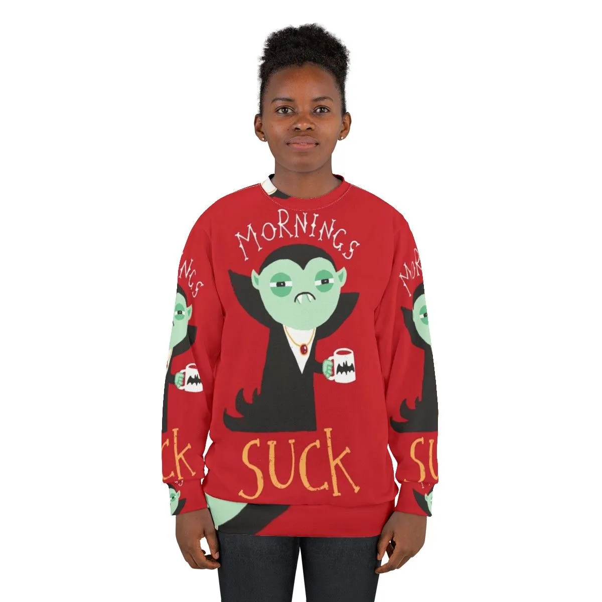 "Mornings Suck" Vampire Sweatshirt - Funny Horror Graphic