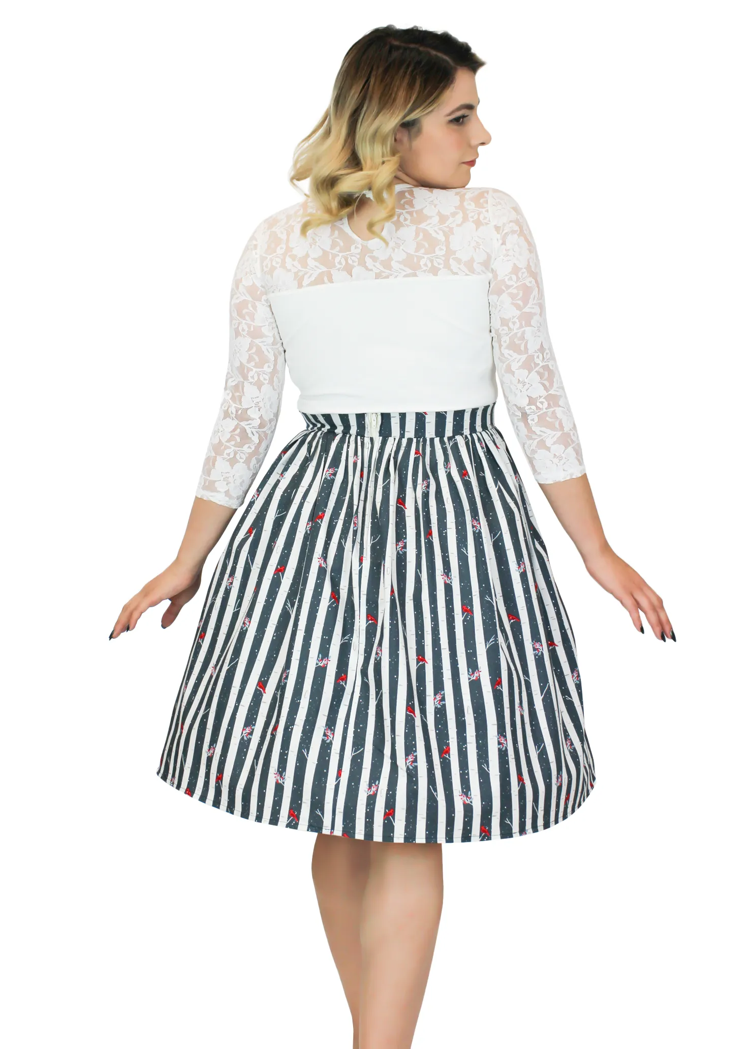 Red Cardinal Striped Pleated Holiday Skirt