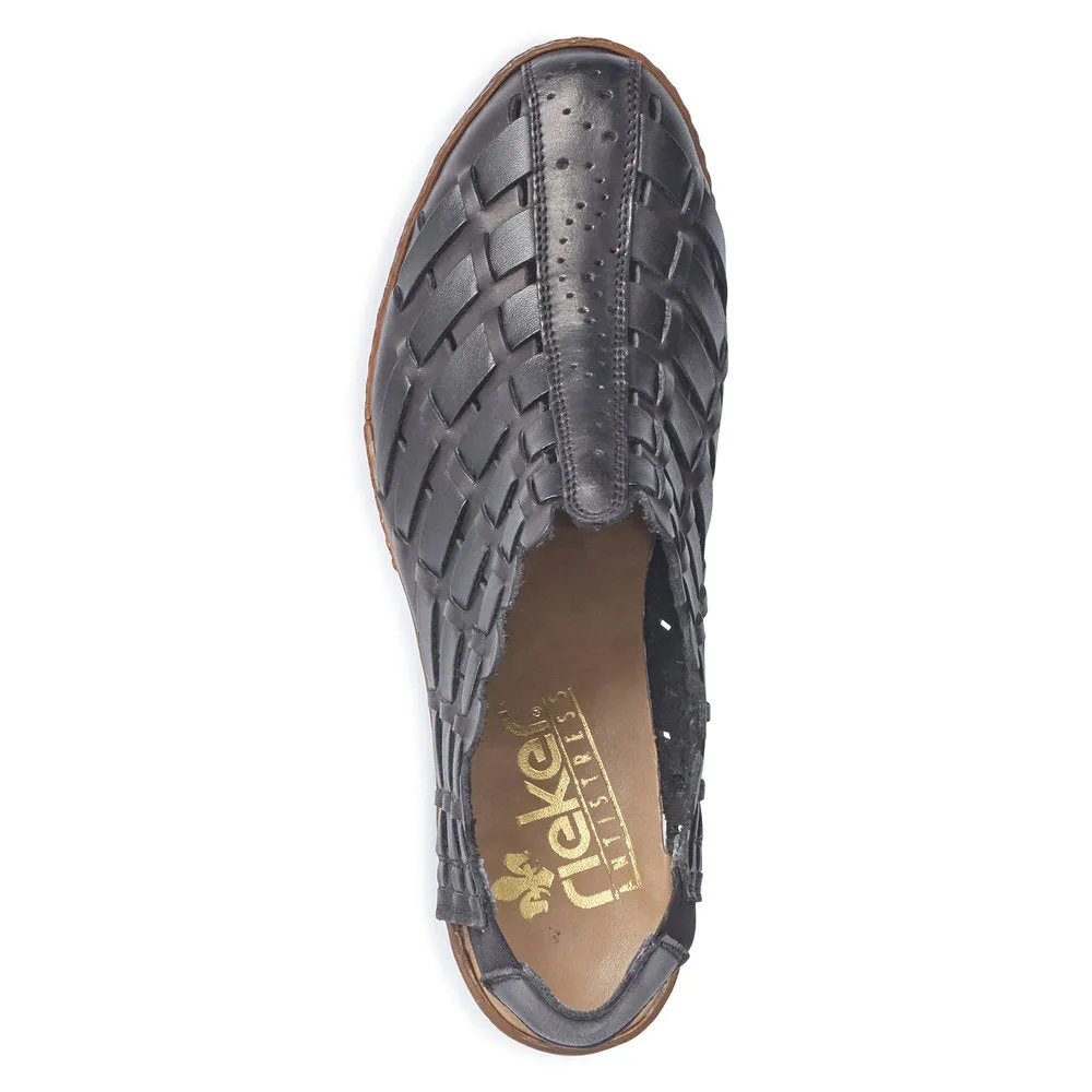 RIEKER 46778 WOVEN LEATHER SLING BLACK
