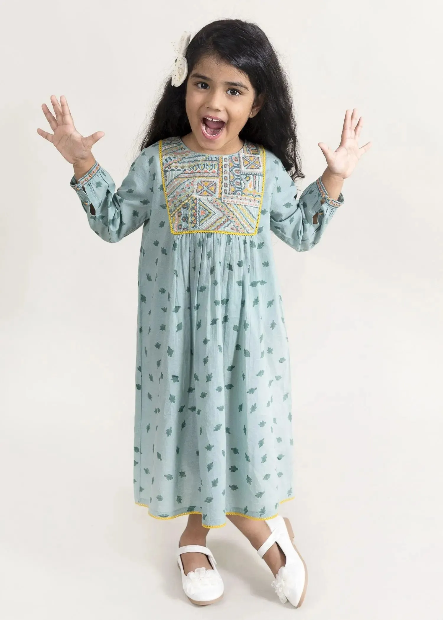 Ruby Patti Green Cotton Dress Girl (2Years to 14 Years)