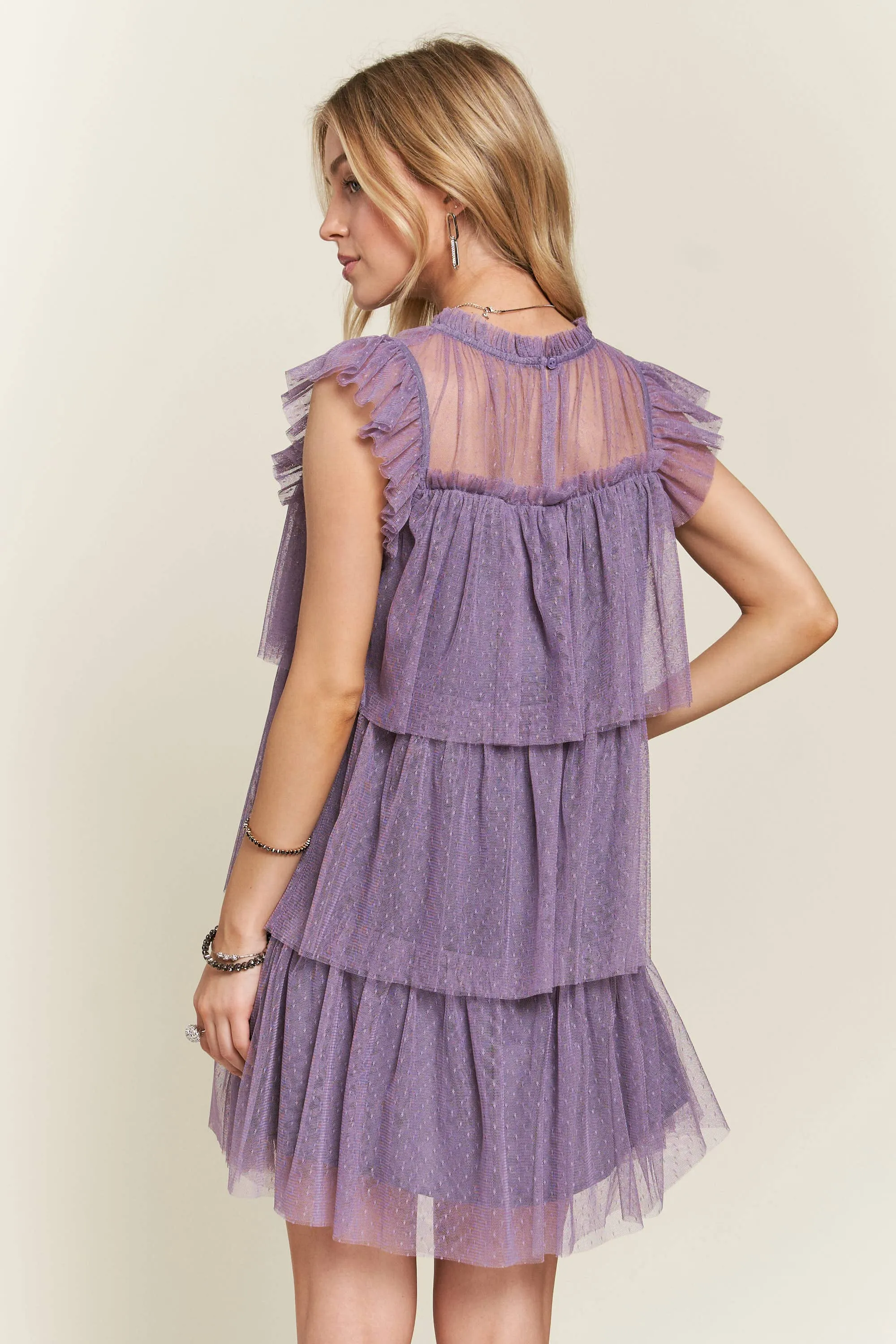 RUFFLED TIERED SWISSDOT LACE DRESS