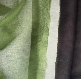 Semi-Sheer Tourmaline, White & Soft Black Striped Linen Blend (Made in Italy)