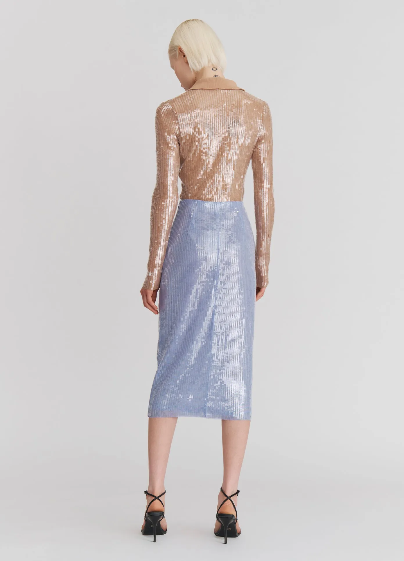 Sheer Sequin Pencil Skirt