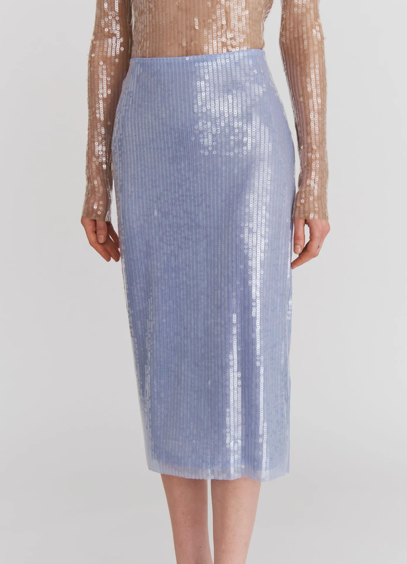 Sheer Sequin Pencil Skirt