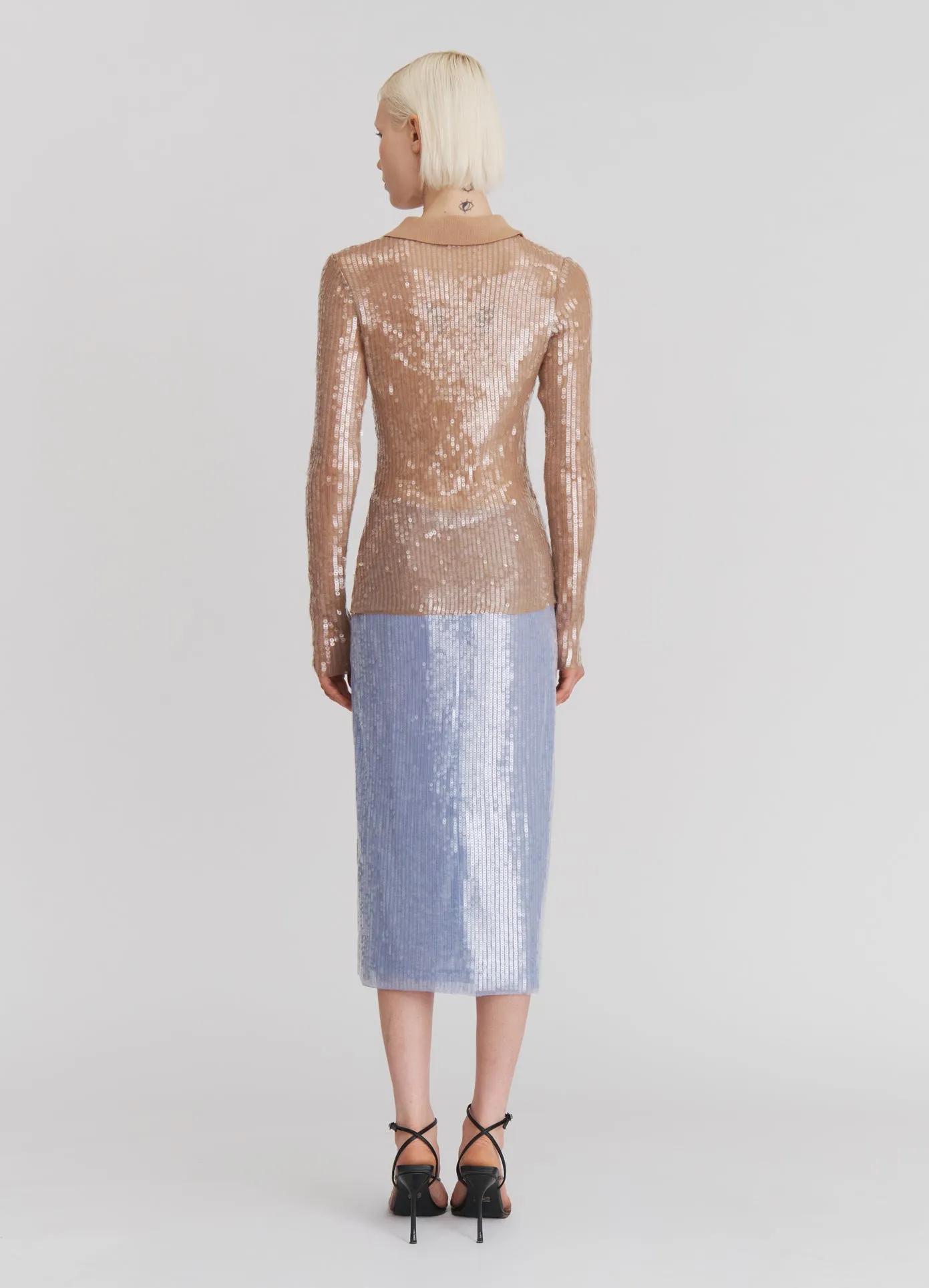 Sheer Sequin Pencil Skirt