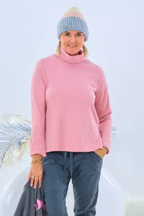 Shirt mit Rollkragen und seitlichen Schlitzen, altrosa
