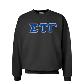 Sig Tau Black Crew Neck Sweatshirt with Sewn On Letters