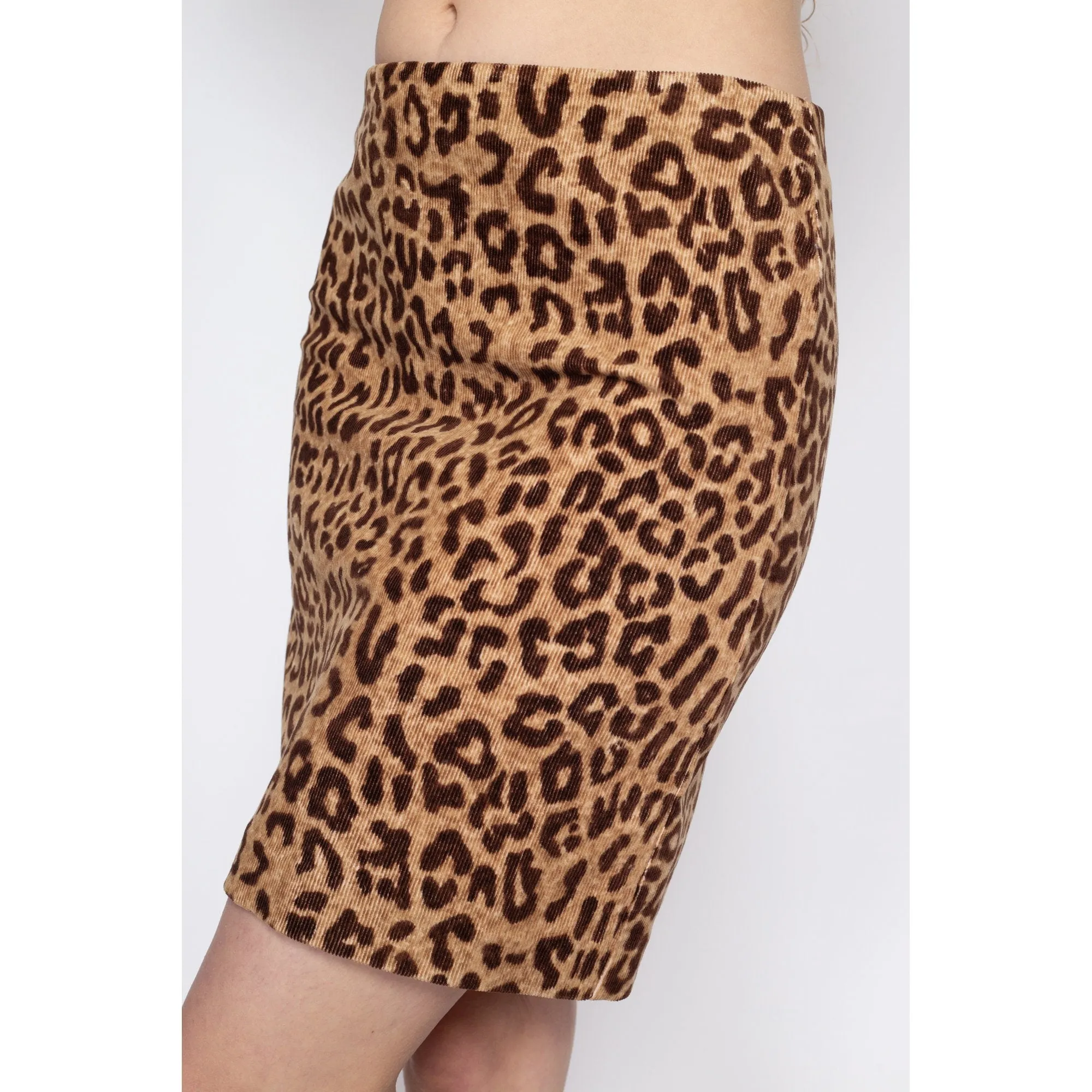 Small 90s Leopard Print Corduroy Mini Skirt
