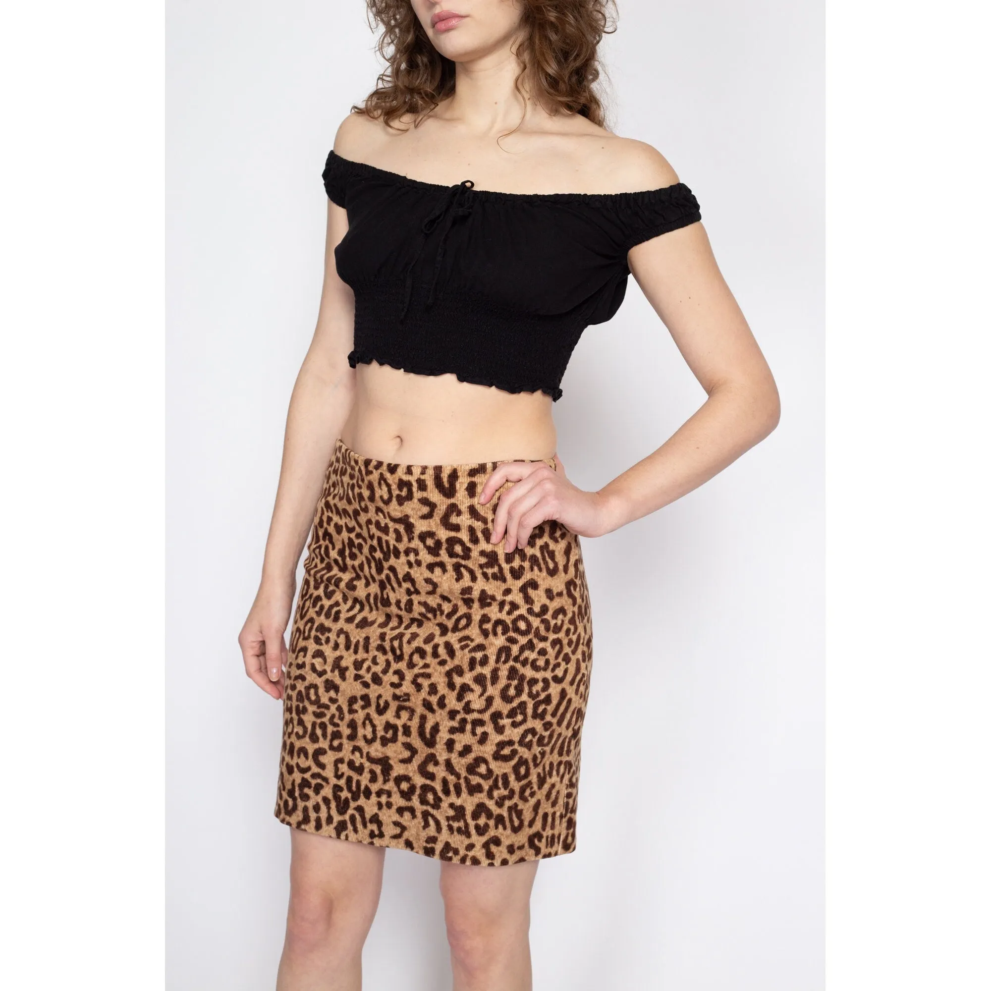 Small 90s Leopard Print Corduroy Mini Skirt