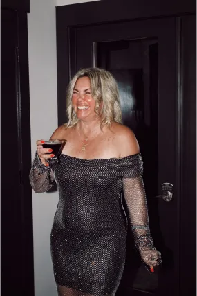 Sofia Off-Shoulder Bejeweled Diamond Dress