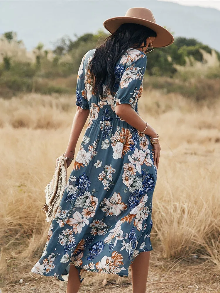 Spring Summer Long Floral Dress