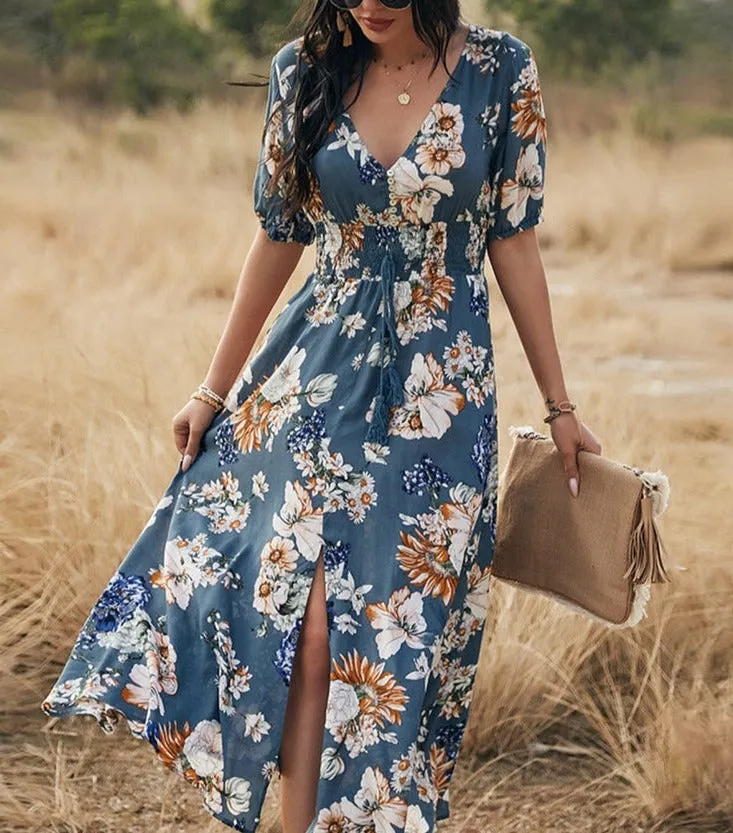 Spring Summer Long Floral Dress