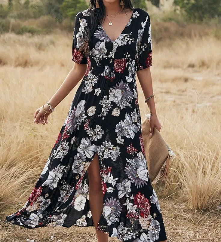 Spring Summer Long Floral Dress