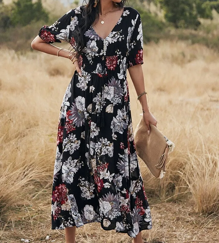 Spring Summer Long Floral Dress