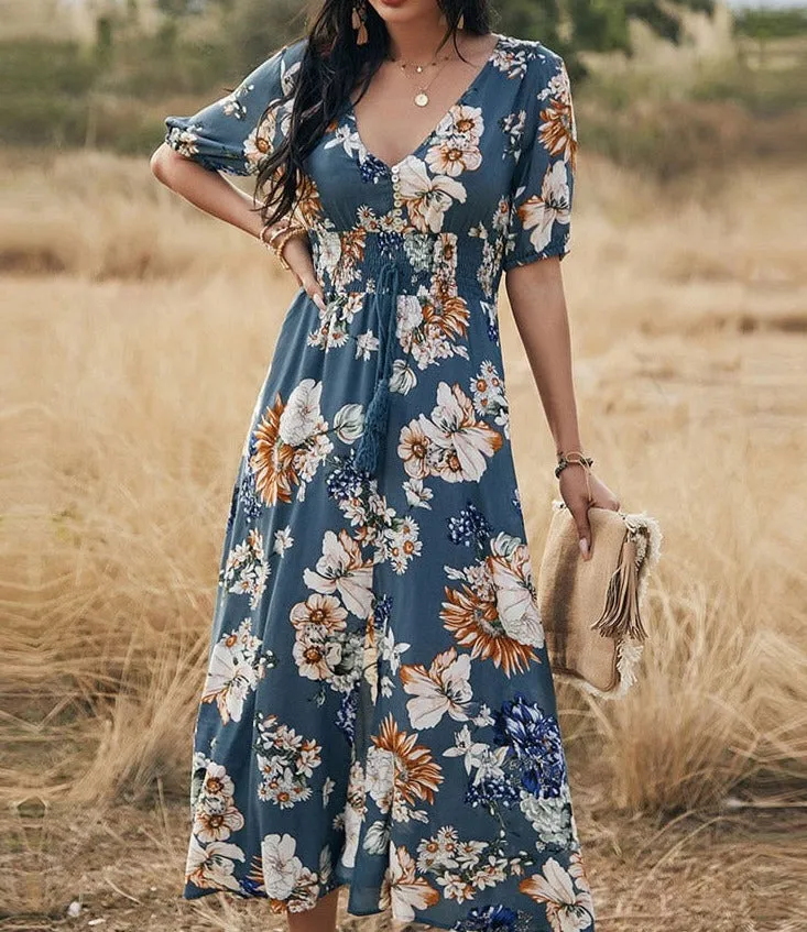 Spring Summer Long Floral Dress