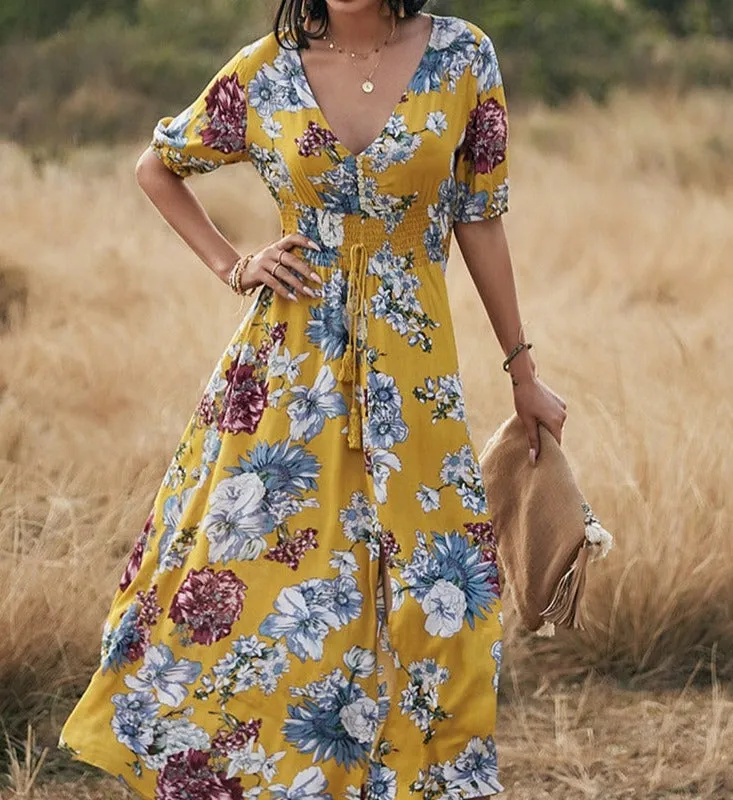Spring Summer Long Floral Dress