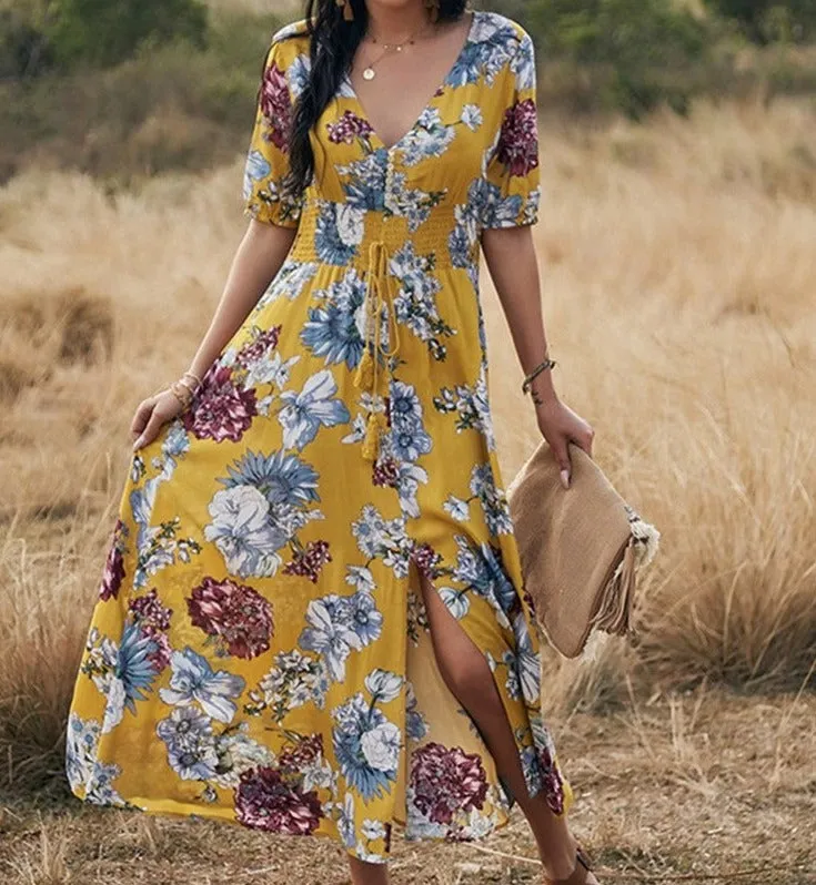 Spring Summer Long Floral Dress