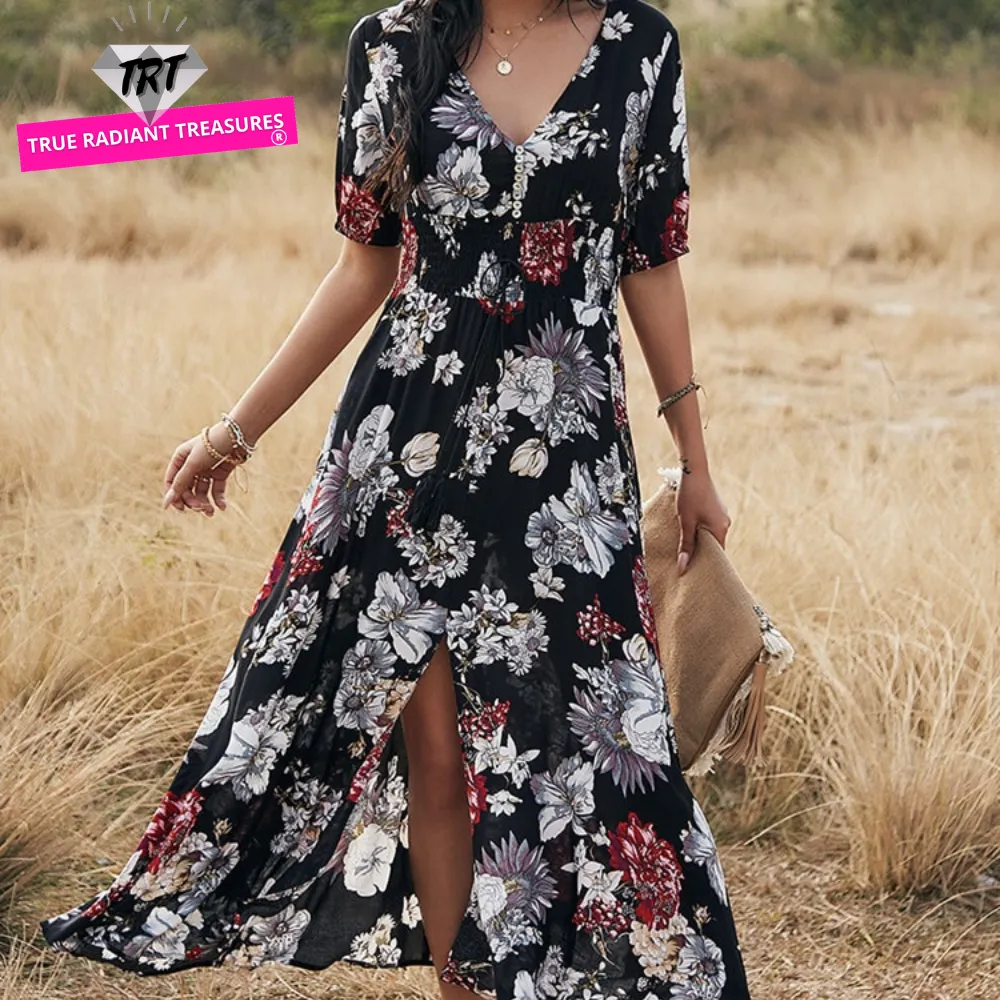 Spring Summer Long Floral Dress