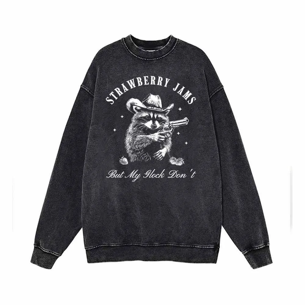 Strawberry Jams Gunner Raccoon Print Sweatshirt