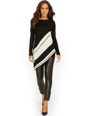 Stripe Asymmetrical Tunic Sweater