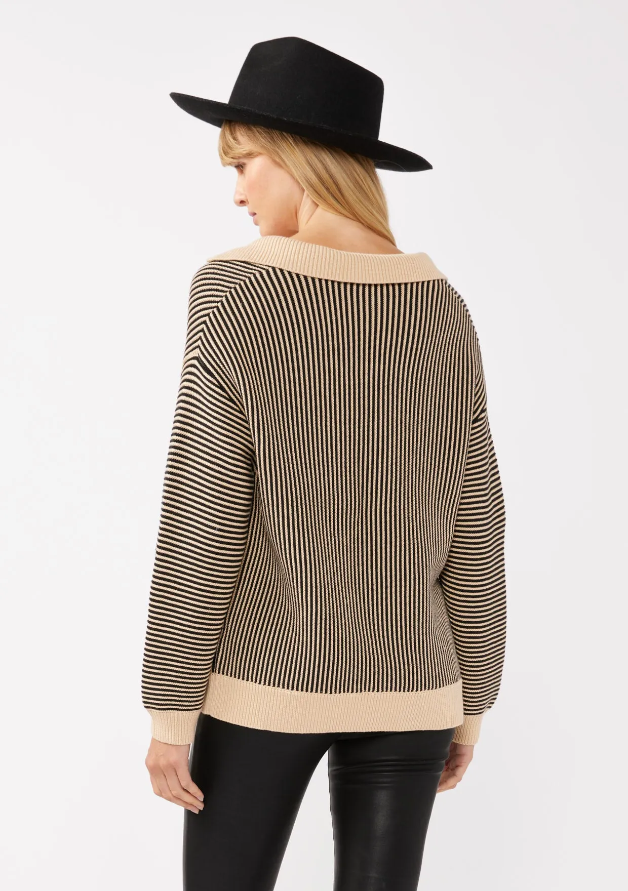 Striped V-Neck Drop-Shoulder Sweater