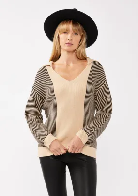 Striped V-Neck Drop-Shoulder Sweater