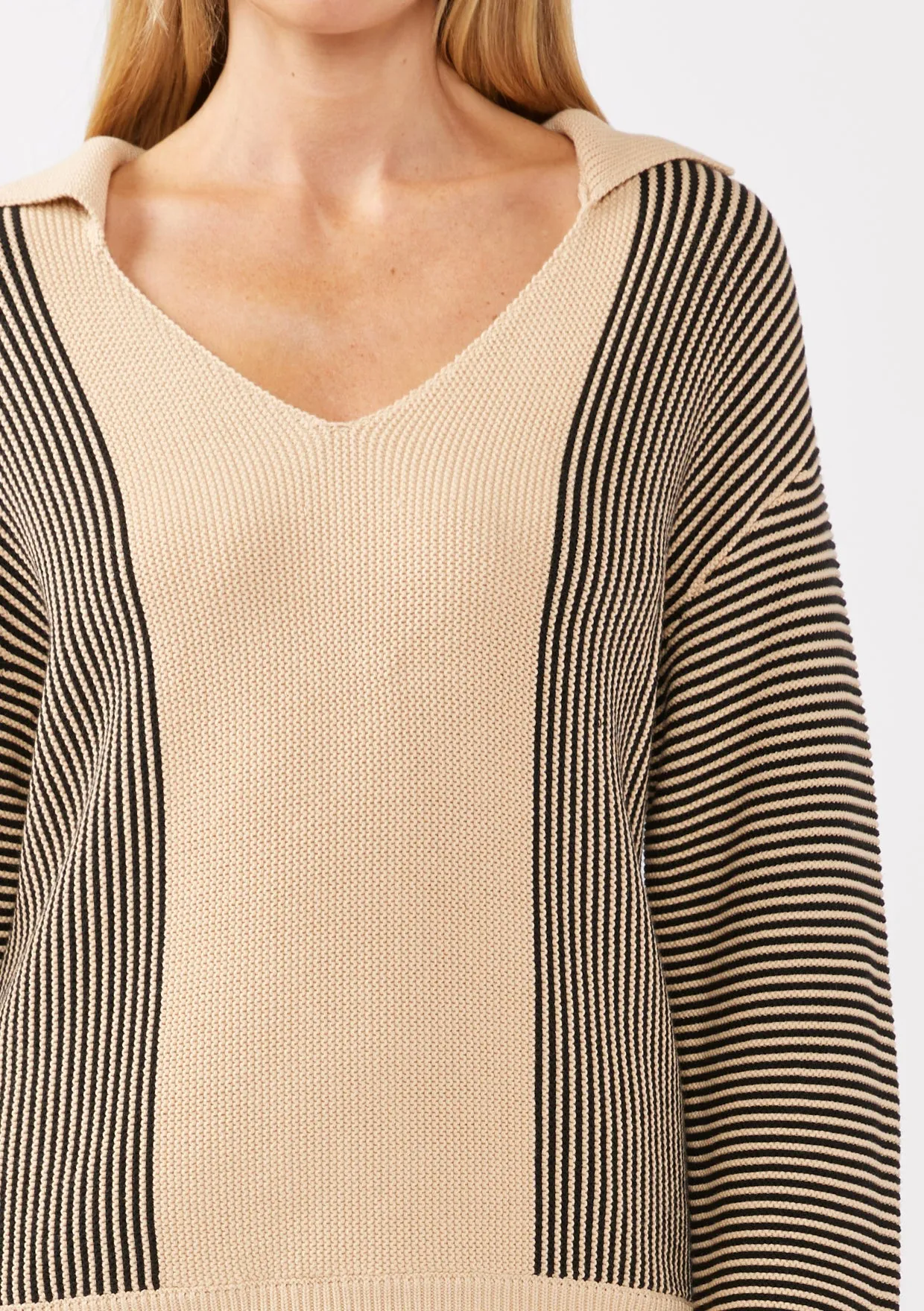 Striped V-Neck Drop-Shoulder Sweater