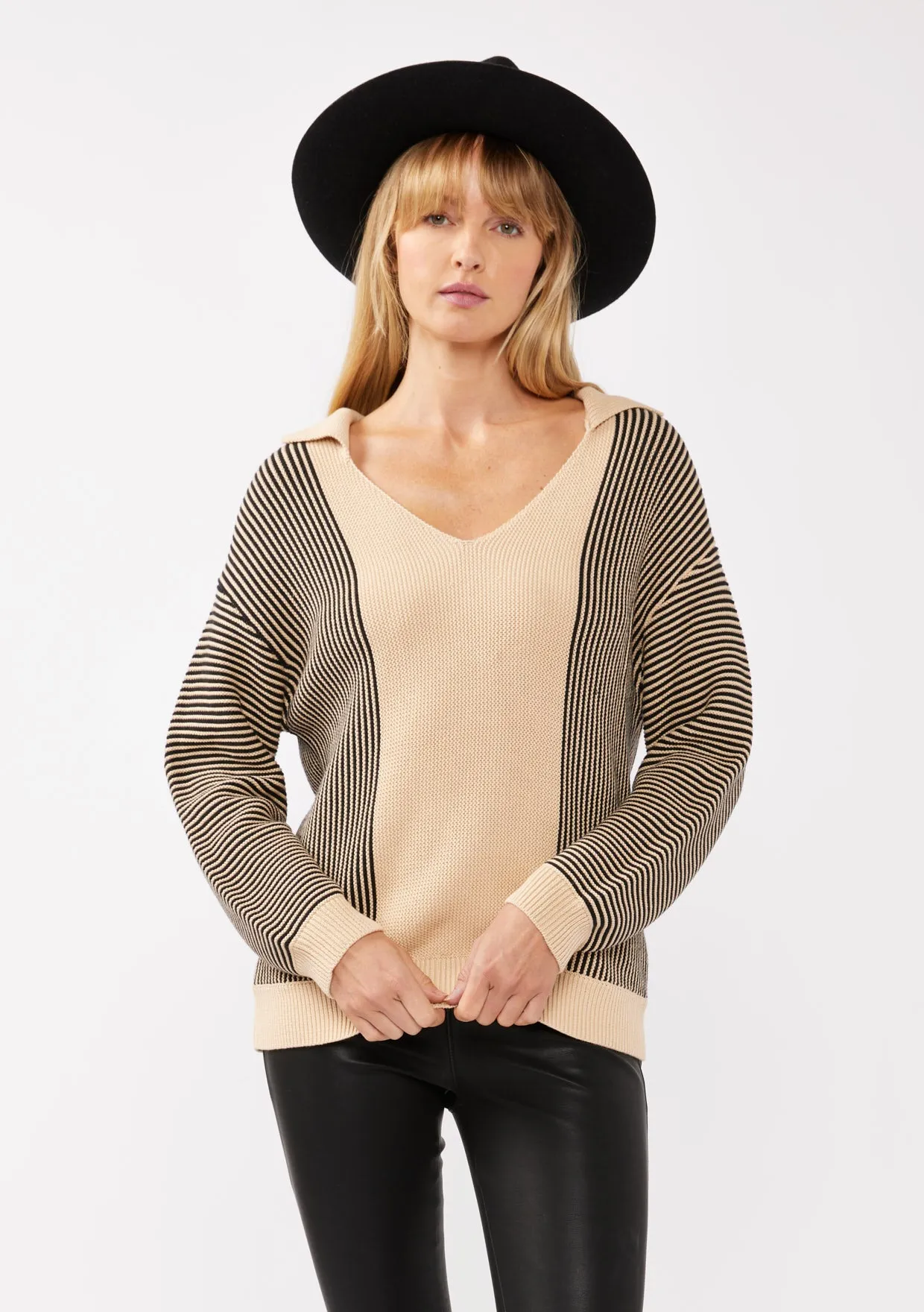 Striped V-Neck Drop-Shoulder Sweater