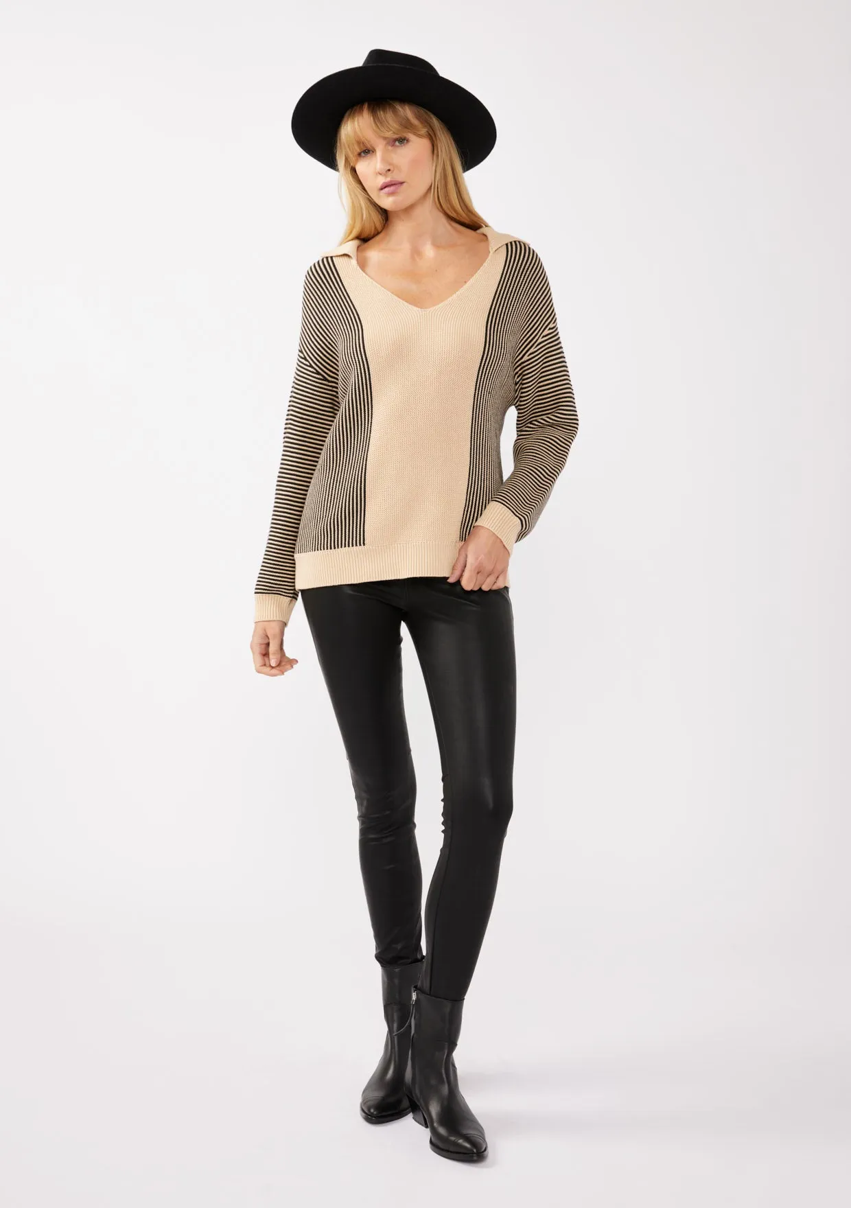 Striped V-Neck Drop-Shoulder Sweater