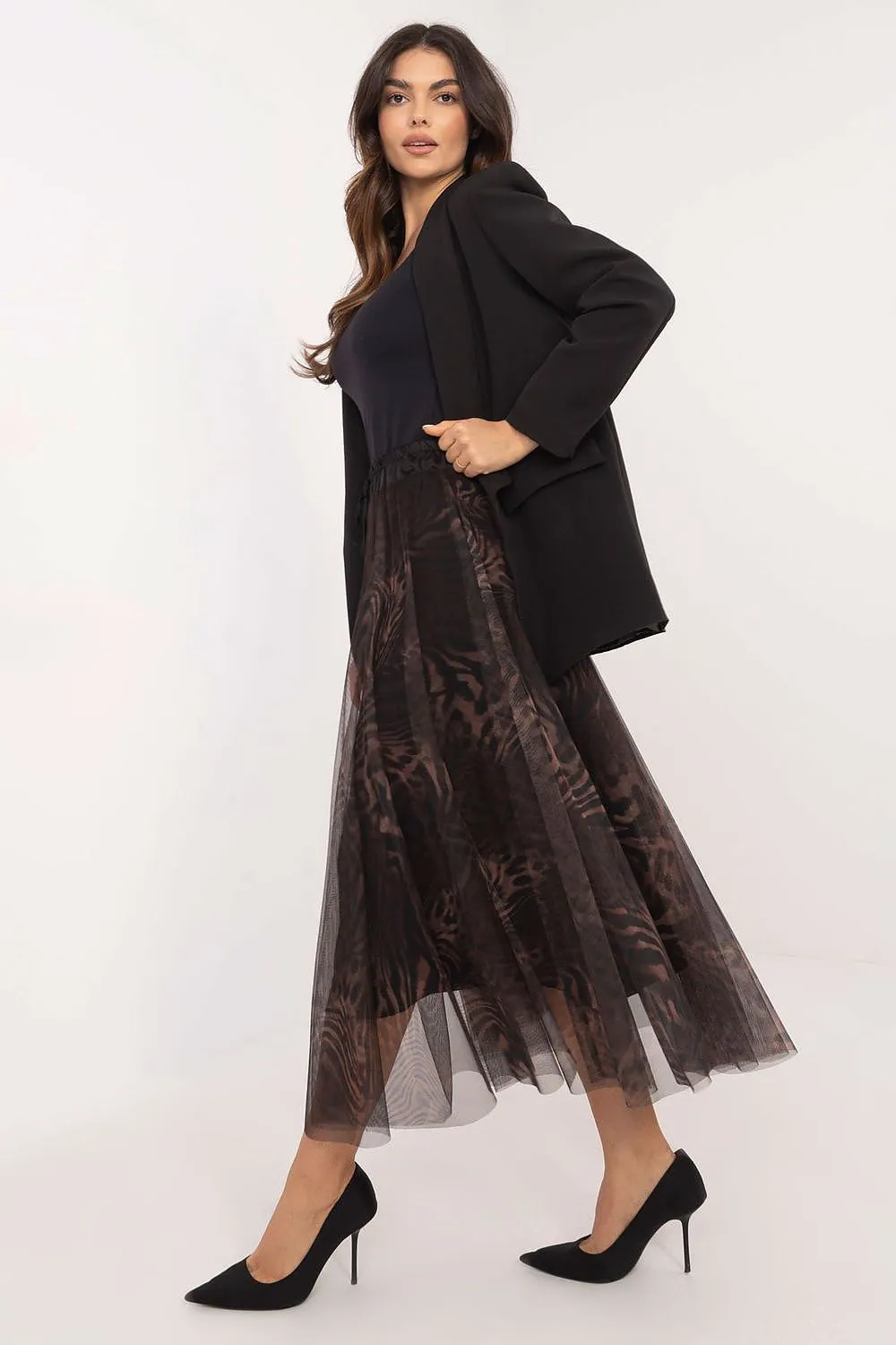Stylish animal print tulle midi skirt