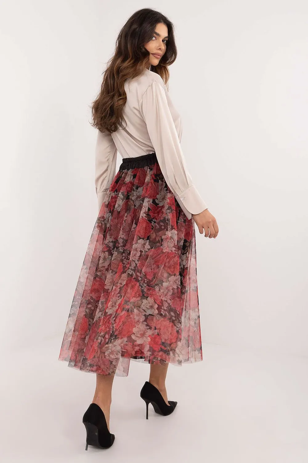 Stylish animal print tulle midi skirt
