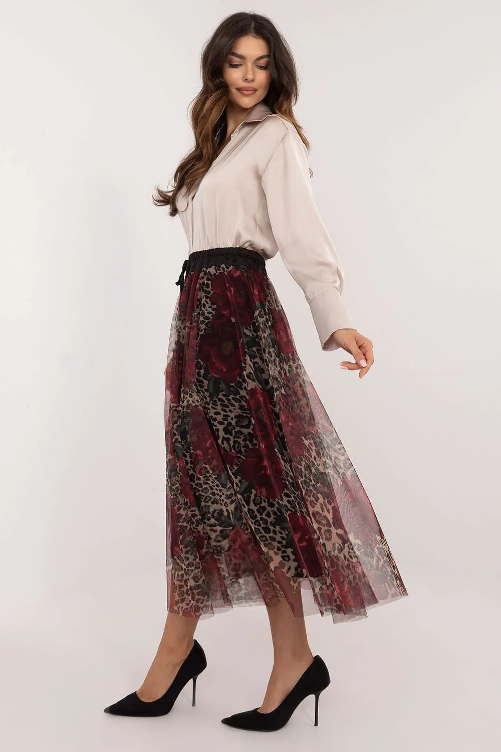 Stylish animal print tulle midi skirt
