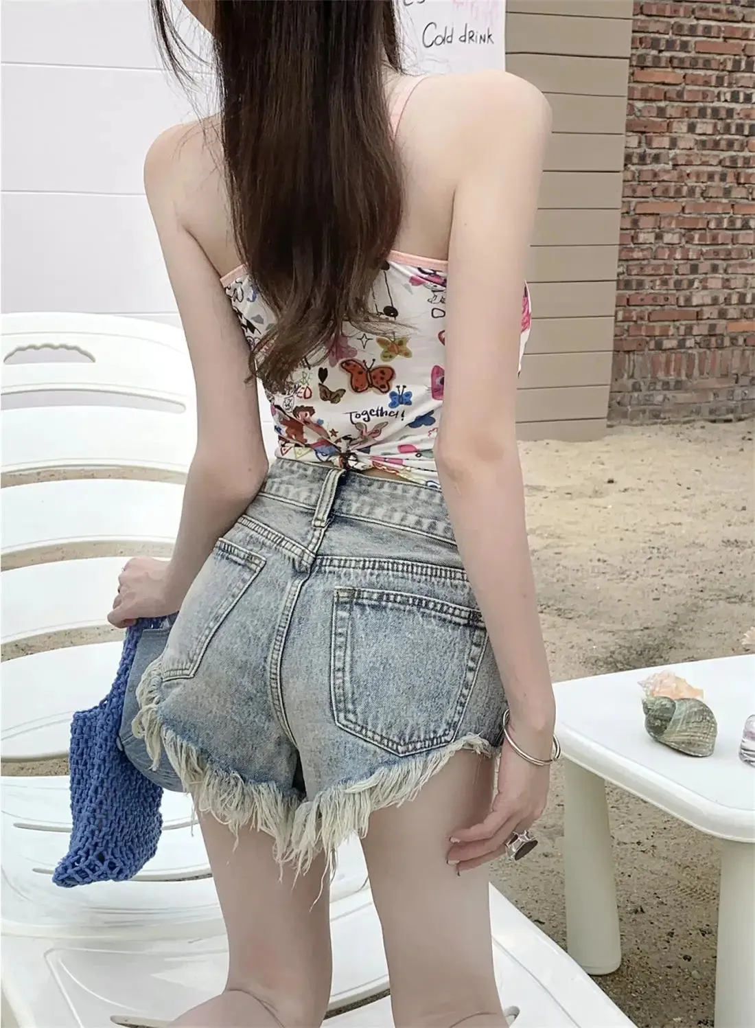 Summer Y2K Low Waist Denim Hot Pants Shorts with Exposed Pockets