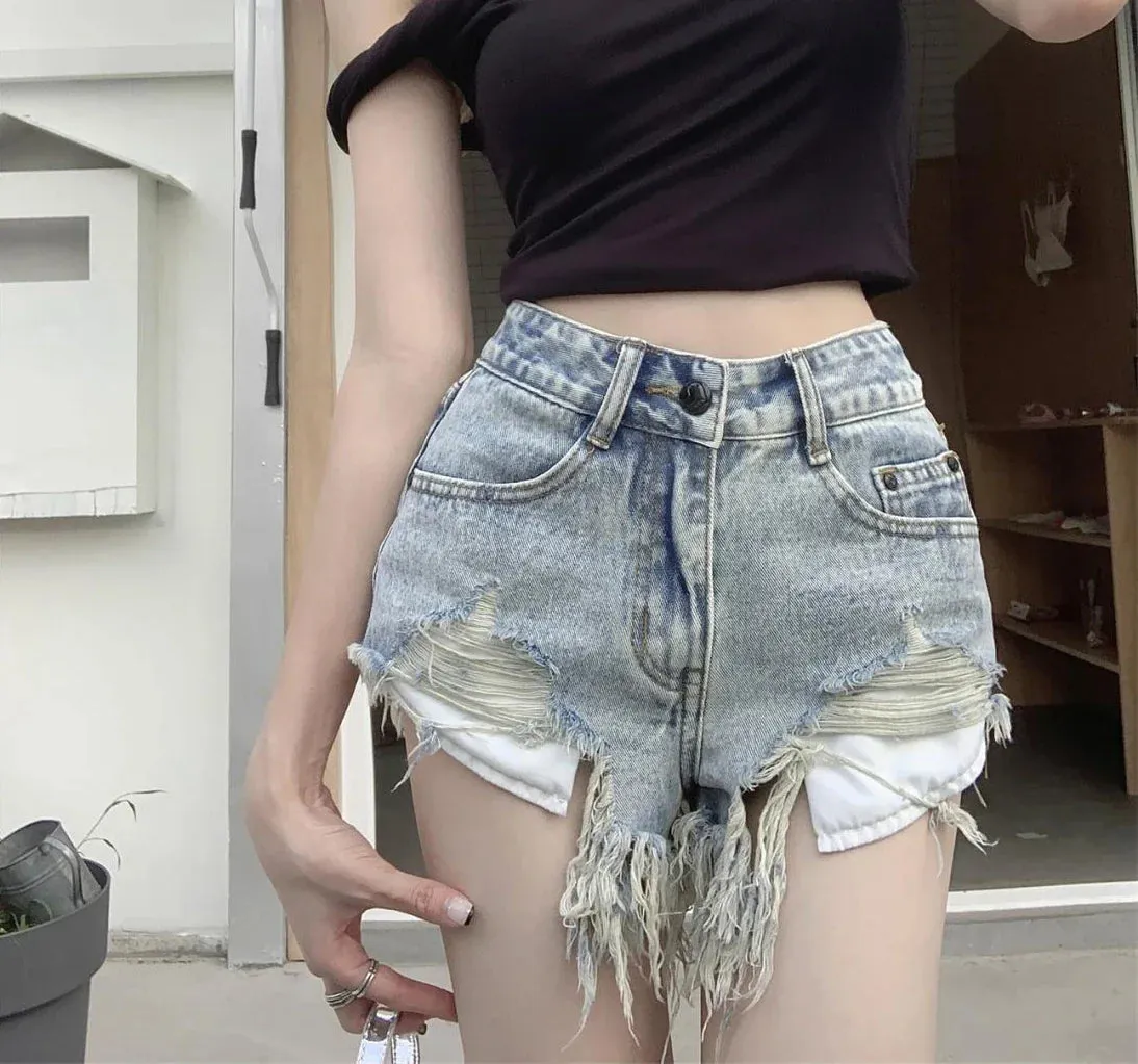 Summer Y2K Low Waist Denim Hot Pants Shorts with Exposed Pockets