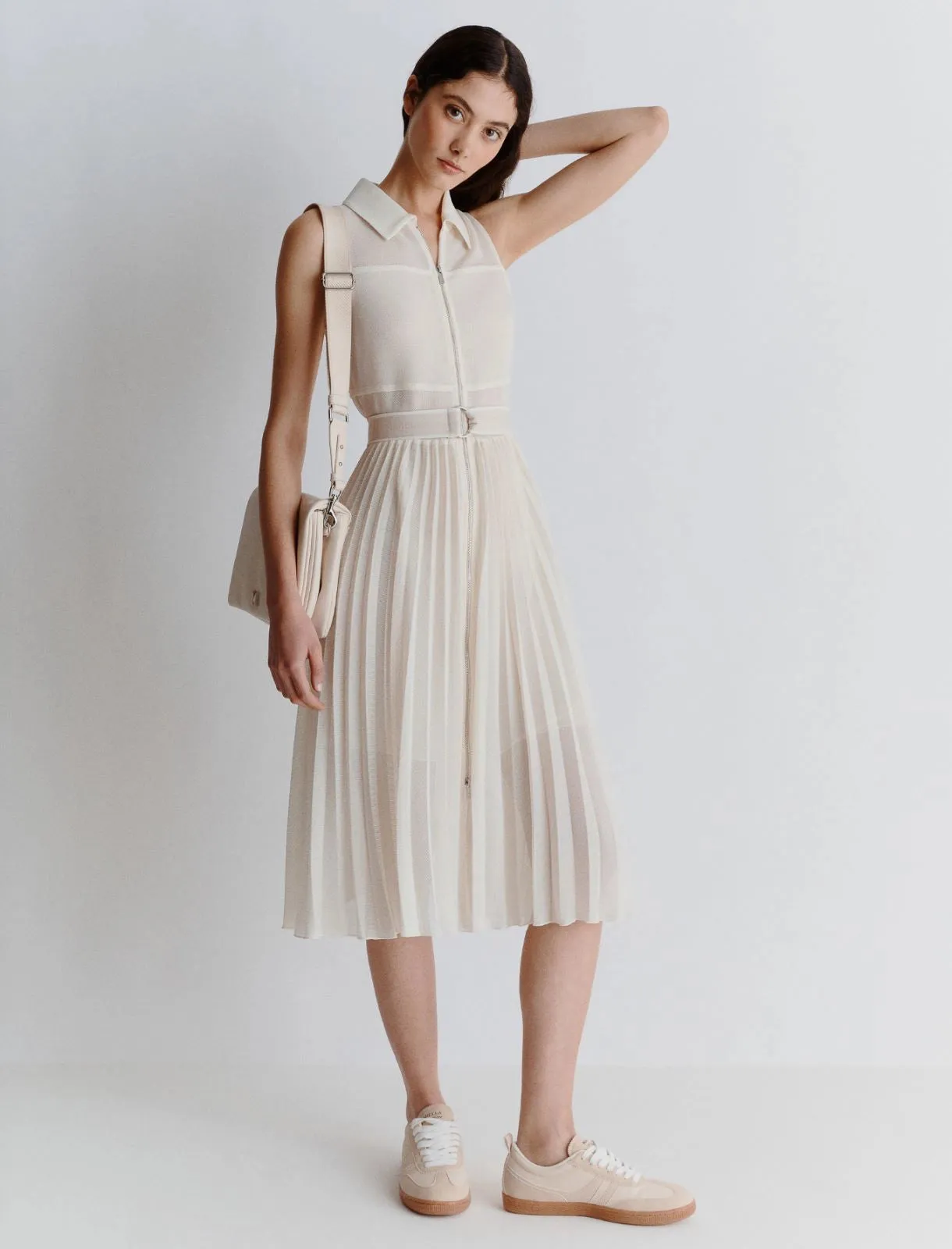 Technical mesh shirt dress Black