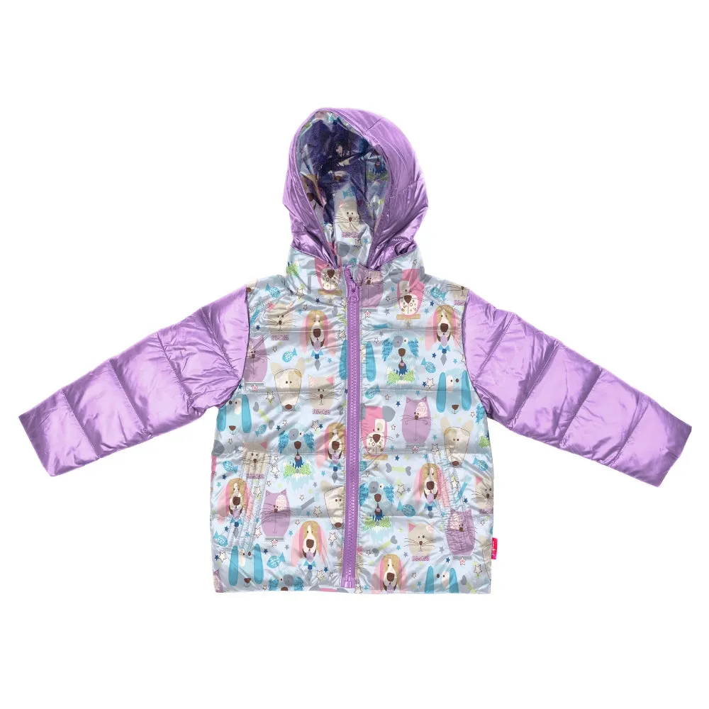 The Road Coat Down -  Lilac Puppy Print
