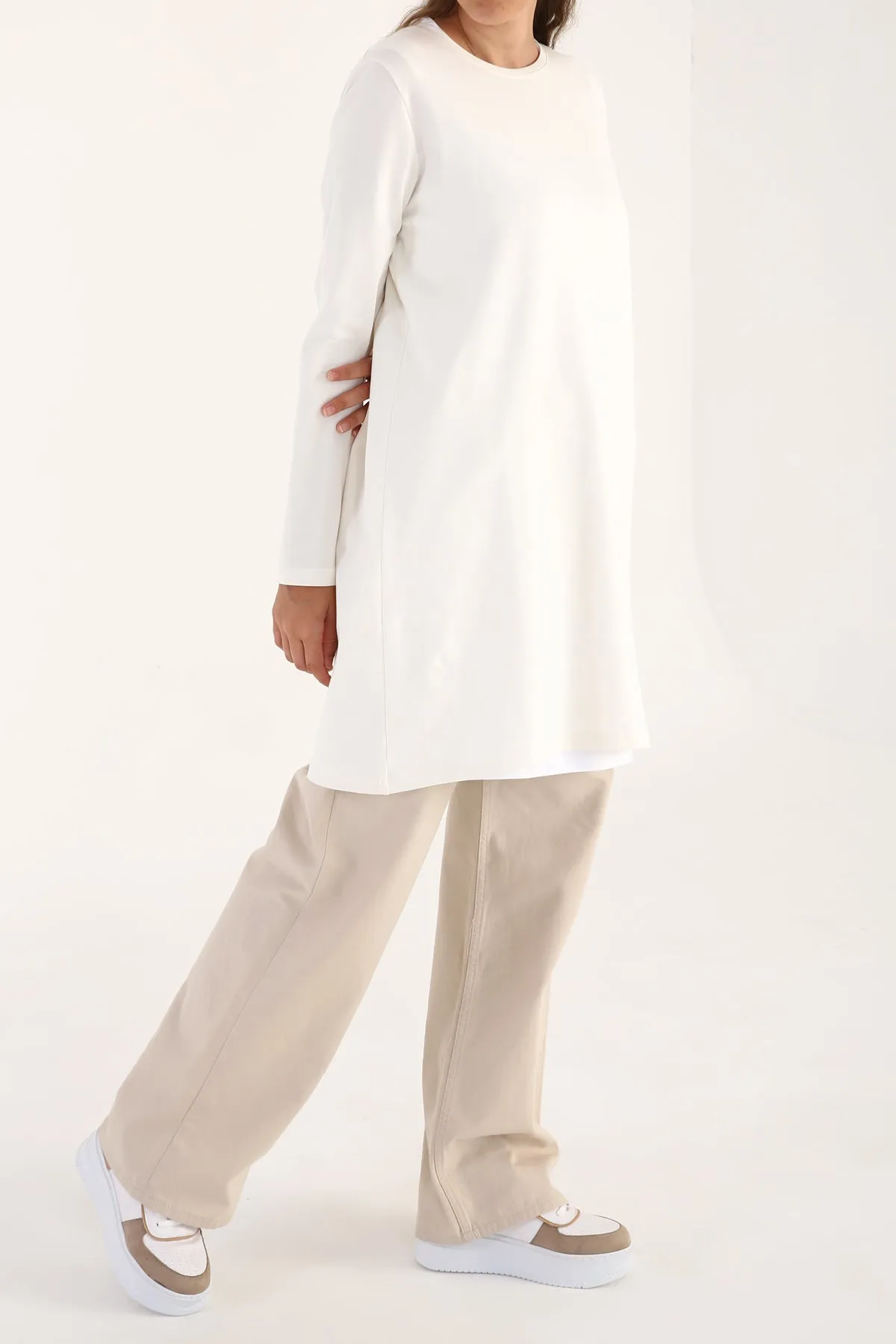 TLD Women Allday Ecru Plus Size Supreme Sweat Tunic - Chambéry